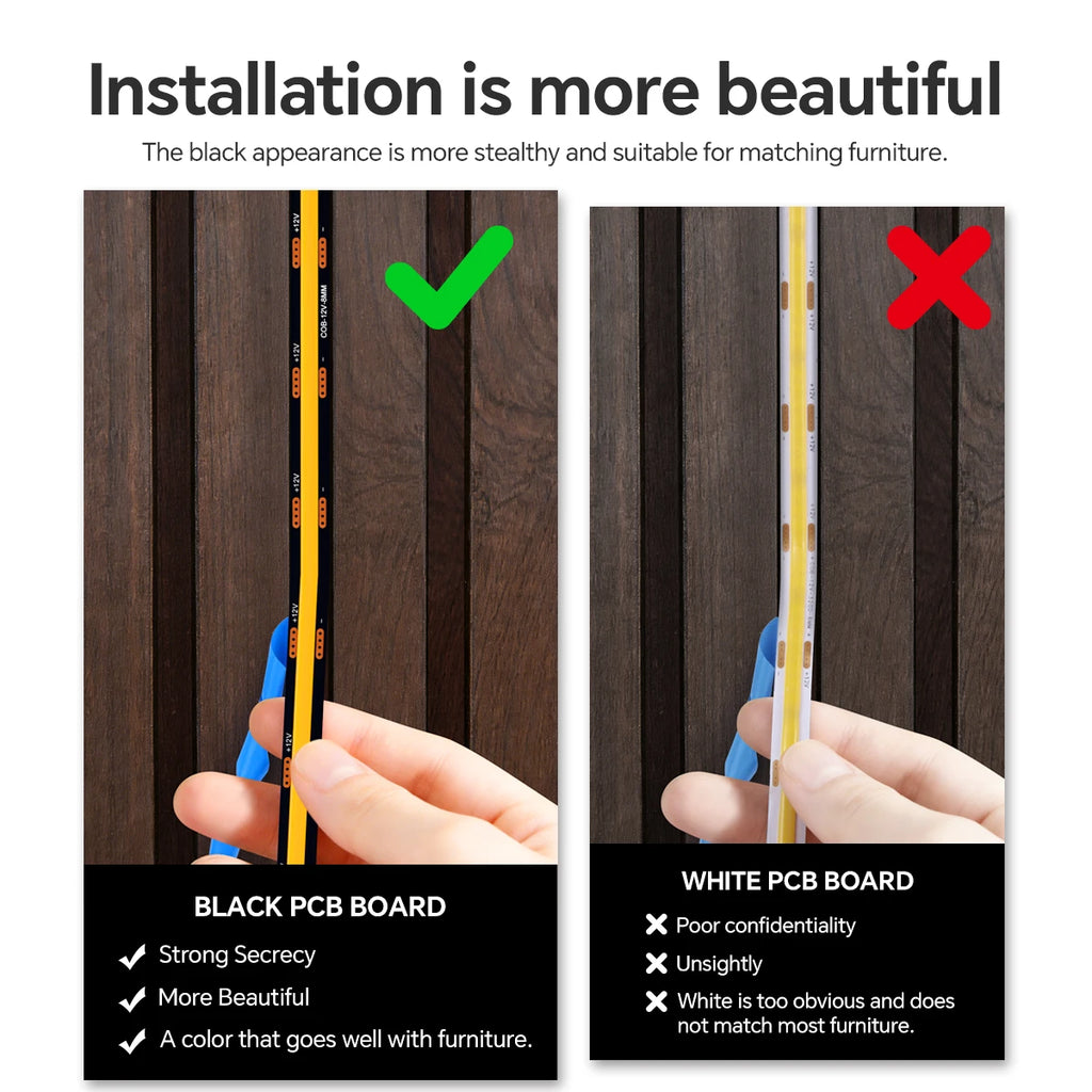 Wood Dimmable Touch Sensor Under Cabinet Collection Display COB LED Strip Light Black PCB TV Backlight Grille Wall Panel Decor