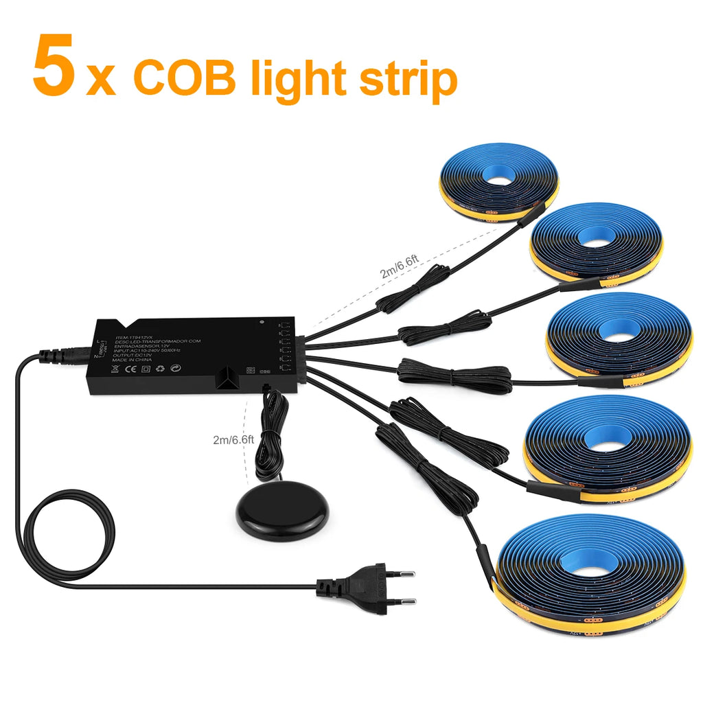 Wood Dimmable Touch Sensor Under Cabinet Collection Display COB LED Strip Light Black PCB TV Backlight Grille Wall Panel Decor