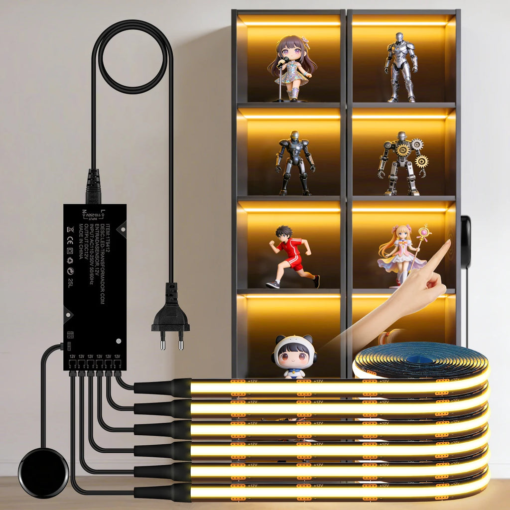 Wood Dimmable Touch Sensor Under Cabinet Collection Display COB LED Strip Light Black PCB TV Backlight Grille Wall Panel Decor