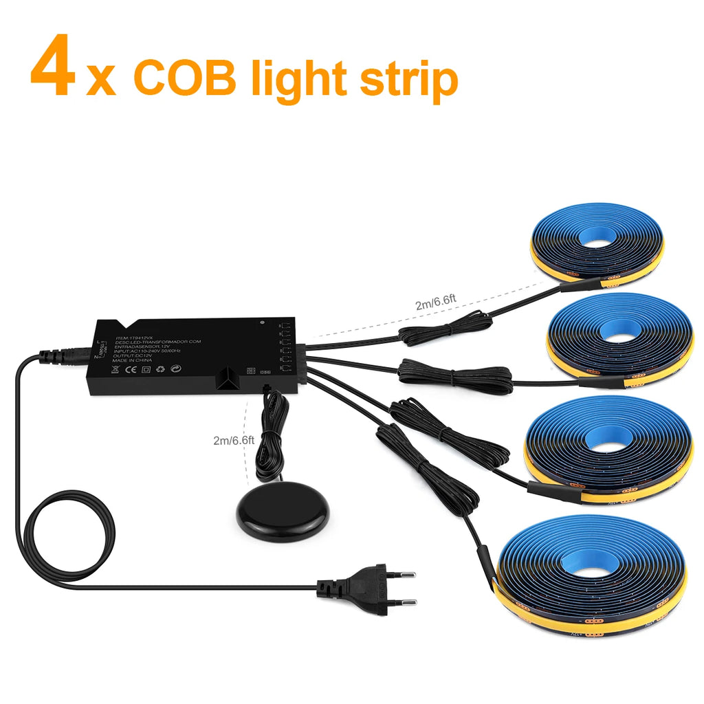 Wood Dimmable Touch Sensor Under Cabinet Collection Display COB LED Strip Light Black PCB TV Backlight Grille Wall Panel Decor