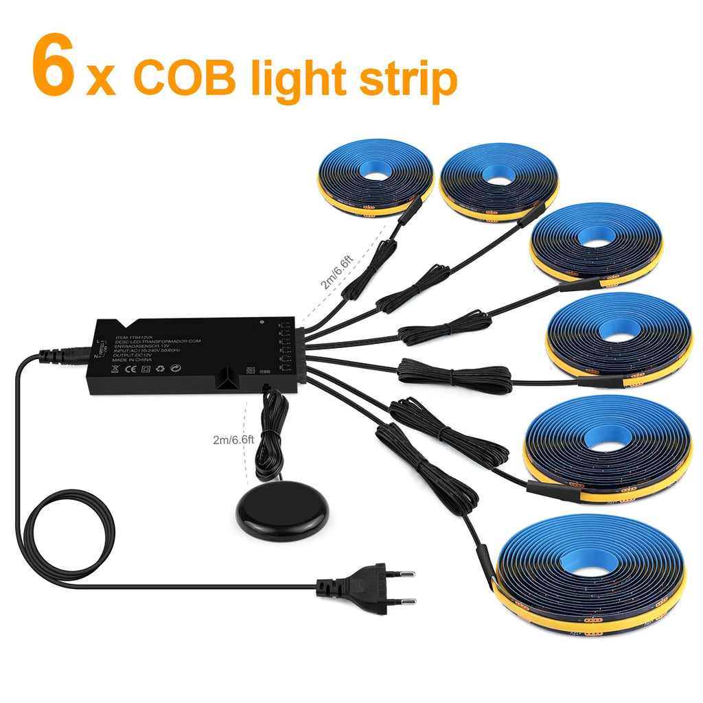 Wood Dimmable Touch Sensor Under Cabinet Collection Display COB LED Strip Light Black PCB TV Backlight Grille Wall Panel Decor