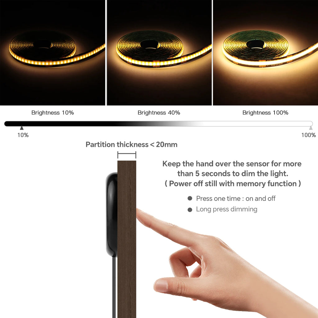 Wood Dimmable Touch Sensor Under Cabinet Collection Display COB LED Strip Light Black PCB TV Backlight Grille Wall Panel Decor