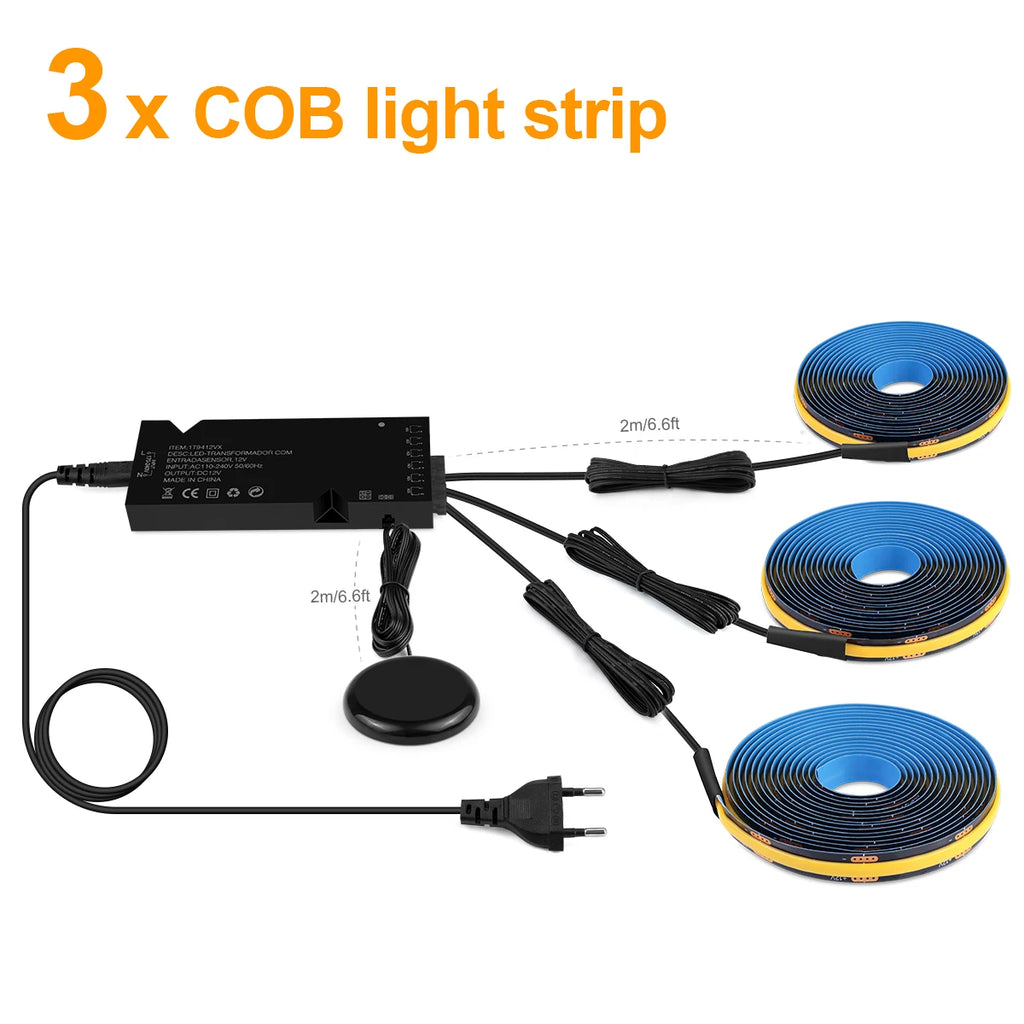 Wood Dimmable Touch Sensor Under Cabinet Collection Display COB LED Strip Light Black PCB TV Backlight Grille Wall Panel Decor