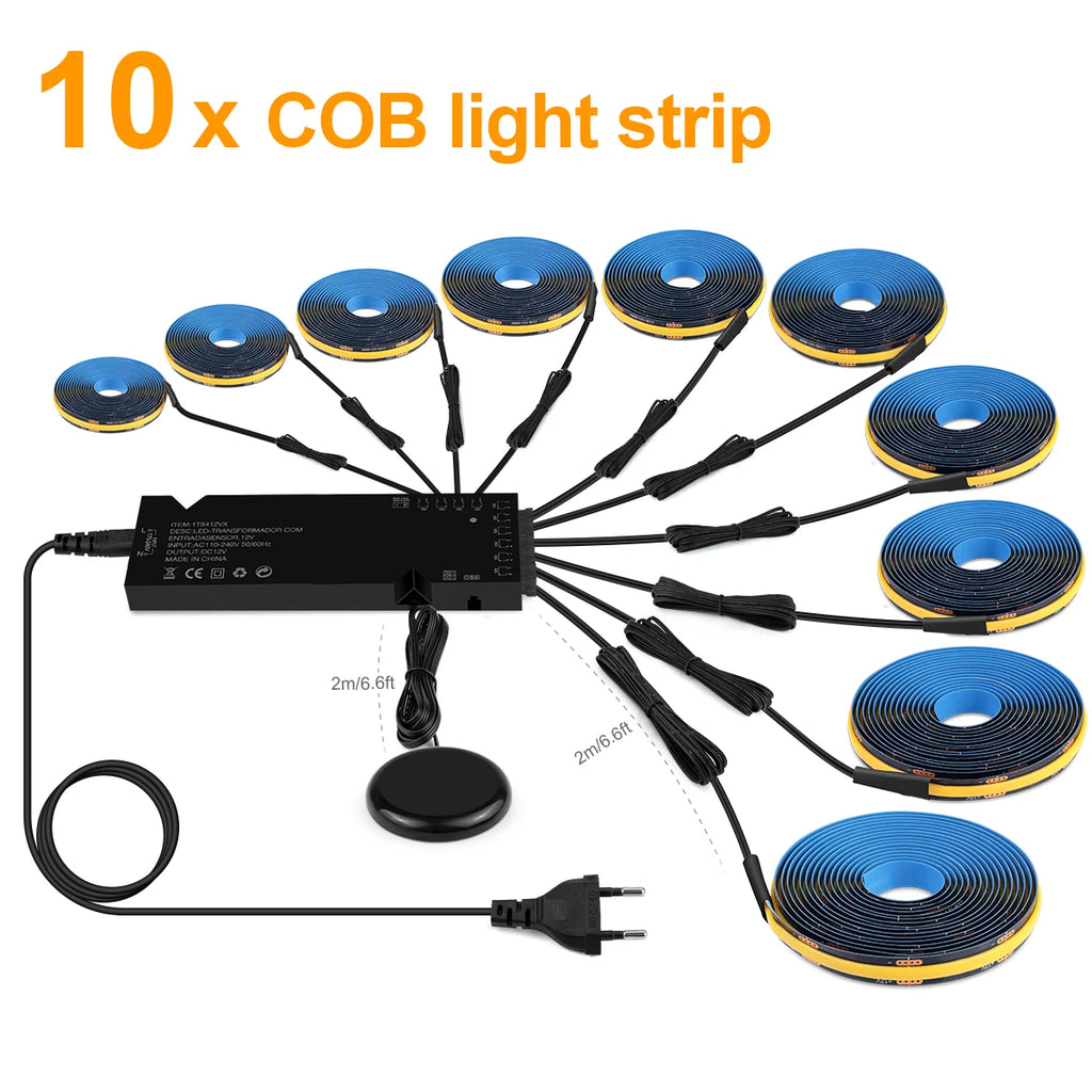Wood Dimmable Touch Sensor Under Cabinet Collection Display COB LED Strip Light Black PCB TV Backlight Grille Wall Panel Decor
